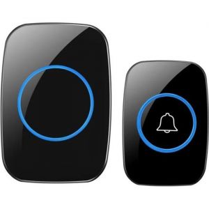 Sonnette sans fil extérieur étanche, Carillon sans fil etanche, Carillon de porte, 100 Mètres, 1 Emetteurs, 1 Récepteurs - Noir - Neuf