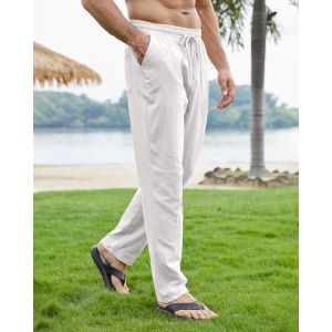Tzf-Pantalon Coton Lin Homme Décontractés De Plage Léger Été Casual Yoga Pants Avec Cordon Elastique Grande Taille - Neuf