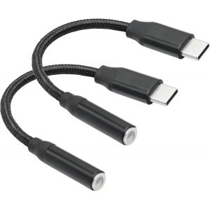 LORANKA-C&acirc;ble adaptateur USB C vers prise casque 3,5 mm 2"", USB type C m&acirc;le vers prise femelle 1/8"" 3,5 mm pour port USB de type C t&eacute;l&eacute;phone portable sans sortie audio de 3,5 mm (noir) - Neuf