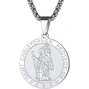 Kal-M&eacute;daille Saint Christophe Femme Homme Pendentif St Patrons Catholique Religieux Collier Amulette De Protection Plaqu&eacute; Or/Noir/Acier Inoxydable Bijoux Porte Bonheur (Bo&icirc;te Cadeau) - Neuf