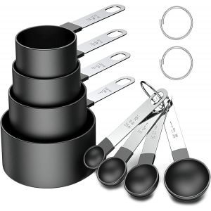Cmws-Lot De 8 Tasses À Mesurer Et Cuillères À Mesurer Avec Poignée En Acier Inoxydable, 4 Cuillères À Café Et 4 Cuillères À Soupe Pour Ingrédients Secs Et Liquides (8-Noir) - Neuf
