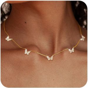Tianyi-Collier Femme Or/Argent 925 14 Carats Plaqu&eacute; Or Argent Cha&icirc;ne Zircone Diamant&eacute; Papillon Pendentif Fantaisie Collier Cadeaux De Anniversaire Enfant Fille Cha&icirc;ne Bijoux - Neuf