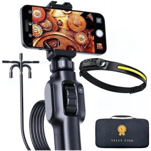 MEVRONISSHOP-VALUEFIND Camera endoscopique Inspection canalisation pour Smartphone Filaire orientable Cable 2m Compatible Android/iphone Camera Plombier +Lampe Frontale avec detecteur de mouvements e - Neuf