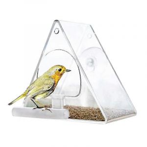 Mangeoire À Oiseaux Avec Fenêtre - Transparent - Avec Chaîne En Métal Et Ventouses - Mangeoire Pour Petits À Moyens Bir - Neuf