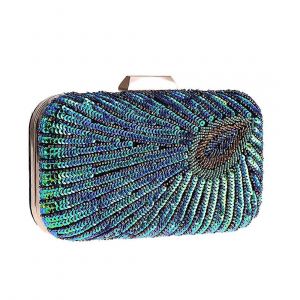 Les femmes de Luxe de Perles Paillettes Soir&eacute;e Sac d'Embrayage pour Mariage, F&ecirc;te, Ballon - Bleu Paon Couleur - Neuf