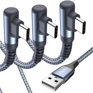 C&acirc;ble Usb C Coud&eacute; 90 Degr&eacute;s [1m+2m+3m Lot De 3] 3.1a Charge Rapide C&acirc;ble Chargeur Usb C Nylon Tress&eacute; Compatible Avec iPhone 16 15 Pro Max,Samsung Galaxy S24 S23 S22 S21 S20 S10 Note 20 A02s - Neuf