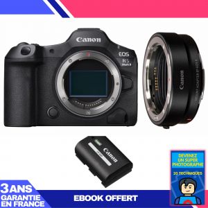 Boitier Canon EOS R5 Mark II + EF-EOS R + 1 Canon LP-E6P + Ebook 'Devenez Un Super Photographe - Neuf