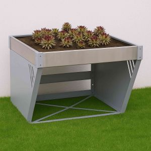 Garage Pour Robot Tondeuse Avec Bac &Agrave; Plantes Hwc-P41, Toit Abri Tondeuse &Agrave; Gazon M&eacute;tal 40x60x70cmAcier Inoxydable, Galvanis&eacute; Gris - Neuf