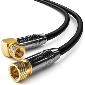 1,5m SAT C&acirc;ble D'Antenne C&acirc;ble Satellite C&acirc;ble Coaxial - HDTV Full HD - Connecteur F Coud&eacute; &agrave; 90&deg; Sur Connecteur F Droit - Noir - Neuf