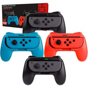 Hljhj-Grips (Poignées) Compatible Avec Nintendo Switch Joy-Cons Pour Plus De Confort - Quad Pack (2x Noir 1xrouge 1xbleu) Pour Super Smash Bros Ultimate - Neuf
