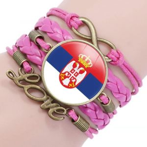 Kal-Bracelet Tiss&eacute;,Personnalit&eacute; Nationale Cr&eacute;ative Serbie Drapeau Art,Texte D`Amour Time Gemstone Bracelet Glass Snap Bead Wristband Unisex Tress&eacute; Bracelet En Cuir Tress&eacute; - Neuf