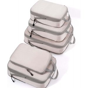 5Pcs Organisateur Val Avec Compression, Compressive Packing Cubes, Cube De Rangement Voyage Pour V&ecirc;tements, Sac De Compression Voyage, Beige - Neuf