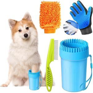 Jgd-Nettoyeur De Pattes Pour Chien,Tasse De Nettoyage Pour Animaux De Compagnie,Tasse De Nettoyage Pour Animaux,Peigne &Agrave; Puces,Gant De Toilettage Pour Animaux,Gant En Microfibre - Neuf