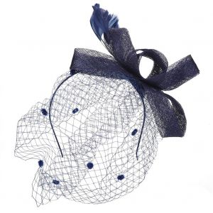 Hjlian Chapeau De Mariee En Maille Filet Pour Femme, Accessoire Pour Cheveux (Bleu Marine) - Neuf