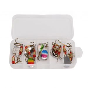 Lot D'appâTs Durs Rotatifs Pour La PêChe, Leurre Pour Attraper Des Poissons, Avec CuillèRe En MéTal, Avec BoîTe à Triple HameçOn, 10 PièCes/Lot - Neuf