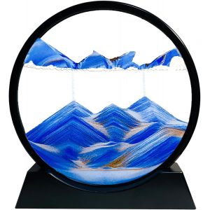 Peinture de Sable Mobile - Cadre Sablier, Images de l'art du Sable en Mouvement, Sable Dynamique dans un Verre Rond, 3D Sable de Paysage pour le Bureau Maison Décoration¿Jaune, 12 Pouces¿ - Neuf