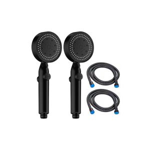 Lot de 2 pommeaux de douche &agrave; main avec 5 modes de jet et flexible de 2 m, haute pression, installation facile - Neuf