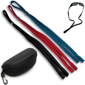 Kathlelxh-Lot De 3 Sangles + Étui Pour Lunettes, Cordon De Lunettes, Support De Lunettes, Cordon De Lunettes Pour Homme, Chaîne De Lunettes, Cordon Pour Lunettes, Sangle Réglable Antidérapan[H1626] - Neuf