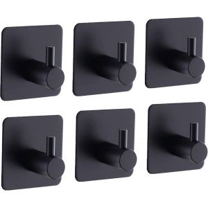 Crochet Adhésif Noir,Accroche Serviette,Crochet Autocollant Adhesif Acier Inox,Salle de Bains(Noir,6pcs) - Neuf