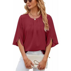 Utigh-Haut En Mousseline De Soie À Manches 3/4 Pour Femme - Élégant, Décontracté - Tunique Ample Pour Femme - Chemisiers Et Chemises De Soirée Pour Leggings - Neuf