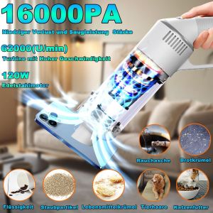 Aspirateur &agrave; main 16000 Pa sans sac - Aspirateur &agrave; main sans sac - Aspirateur &agrave; main sans fil - Aspirateur &agrave; main humide / sec - 120 W - Pour voiture/maison - Filtre + filtre en acier inoxydable - - Neuf