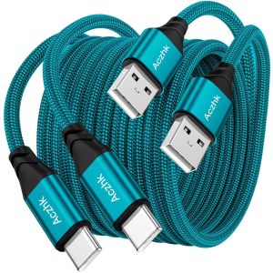 Lot de 2 c&acirc;bles USB C 3,1 A en nylon - Charge rapide et synchronisation USB C - Pour Samsung S10/S9/S8te 10te 9, Huawei P30/P20/Mate 20, Sony Xperia iPhone 15 Pro Max - Vert - Neuf
