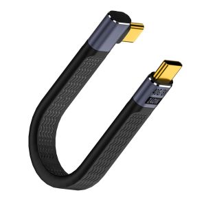 240W USB4.0 C 90° Angle PD Fast Charging Short Cable 40Gbps Type C mâle à Droit Angle mâle Plat Flexible Donnée Câble,pour Thunderbolt 4 Smartphone Power Bank,13cm/5.1in,(Courbe latérale) - Neuf