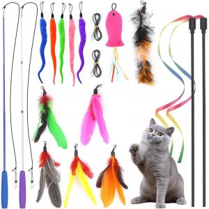 Letnerny-Jouet Chat Interactif Jouets À Plumes Pour Chats Plume Interactifs Jouet Chat Avec Teaser De Remplacement Et Cloche Interieur Jeux Chat Baguette Interactive Canne À Pêche Cadeau Jeu (Style 1 - Neuf