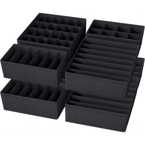lbgwp60-LotDe 8 Organisateur Tiroir Pliable En Tissu, Boîtes Rangement Sous-Vêtements Pour Soutiens-Gorge, Culottes, Chaussettes, Cravates, Séparateurs Tiroirs Pour Armoire, Noir - Neuf