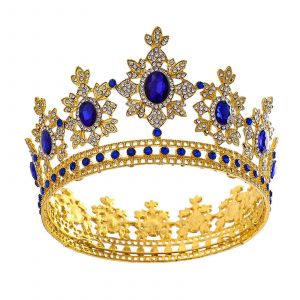 Le Roi Des Couronnes D'or Diad&egrave;mes Ronde Tiare Bandeau Pour Le Bal Et De Mariage En Or-Ton Bijoux De Cheveux - Neuf
