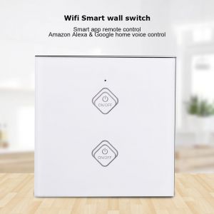 HJLIAN Panneau de commutation intelligent tactile sans fil compatible avec Alexa et Google Home, AC85-250 V, 2 voies, blanc - Neuf