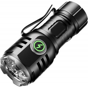 ERYI-Petite Lampe De Poche Led Rechargeable Ultra Lumineuse 6000 Lumens, 4 Perles Puissantes 8 Modes D'Éclairage Et De Vie Étanche Pour Camping Randonnée Urgences En (Black) - Neuf