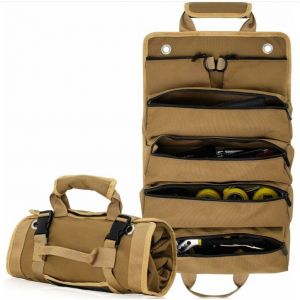 Sac à outils enroulable en toile, sac de transport robuste pour mécanicien/électricien/moto/camion (kaki) - Neuf
