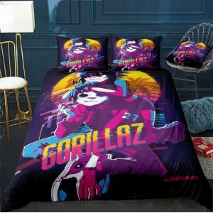 Parure De Lit Hip-Hogorillaz, Housse De Couette Pour Lit Double, Motif Groupe De Musique Gorillaz, Housse De Couette Pour Lit Double, Motif Dessin Anime, Pour Enfants, Pour La Maison - Neuf
