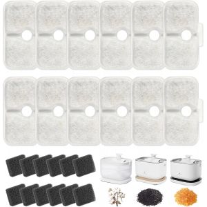 24pcs Filtre Fontaine Eau Chat, Filtre Fontaine Chat Compatible Avec Plwf105/Plwf115/Plwf005, R&eacute;sine Et Charbon Actif Filtre Fontaine &Agrave; Eau Pour Chats Avec 12 Noir &Eacute;ponge En Mousse - Neuf