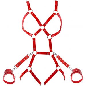 Kalanka-Femme Body Harnais En Cuir Punk Soutien-Gorge Costume Jarreti&egrave;re Club Party Rave Halloween Full Hollow Belt Dance Costume (Rouge) - Neuf