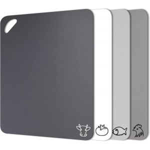 Tapis De Planche &Agrave; D&eacute;couper En Plastique Avec Ic&ocirc;nes Alimentaires, Lot De 4, Sans Bisph&eacute;nol A, Non Poreux, Dos 100% Antid&eacute;rapant Et R&eacute;sistant Au Lave-Vaisselle, Couleurs Neutres Modernes - Neuf