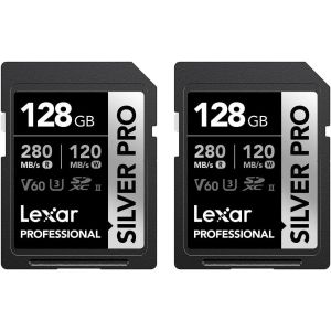 Silver Pro Carte Sd 2X128Go, Carte M&eacute;moire Sd Uhs-Ii, V60, U3, C10, Jusqu'&Agrave; 280Mo/S En Lecture/120Mo/S En &Eacute;criture, Carte Sdxc Pour Dslr/Cam&eacute;ra/Photographe/Vid&eacute;aste/Passionn&eacute;(Lsdsipr128G-B2Naa) - Neuf