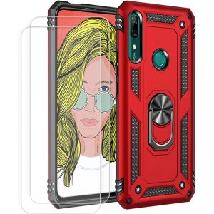 Kompatibel Coque Huawei P Smart Z,Etui + Verre Trempé[2 Pièces] Magnétique Support Armure Robuste Antichoc Silicone Tpu 360 Degré Cas De Téléphone De Voiture Bumper-Rouge - Neuf