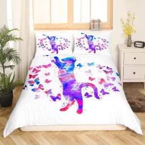 Parure De Lit Pour Enfants Homewish Avec Housse De Couette Kawaii, Motif Chat, Motif Dessin Animé Abstrait, Arc - Neuf