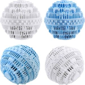 Lot de 4 boules de lavage (bleues et blanches), pour lave-linge et sèche-linge, pour 1 500 lavages - Neuf