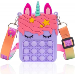 KAL-Pop Sac It, Pop-It Push Bubble Fidget Toy Sac À Bandoulière Pour Filles Sensory Fidget Toys, Pop Jouets Anti-Stress Sac À Main Pour Femmes Et Enfants (Pourpre Licorne) - Neuf