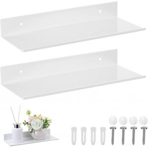 CAUC-2 PCS &Eacute;tag&egrave;re Murale en M&eacute;tal, Moderne D&eacute;corative Etagere Murale Noir, Etag&egrave;re Flottante en M&eacute;tal pour Salon, Chambre, Salle de Bain, Cuisine, Etagere Douche -Blanc - Neuf