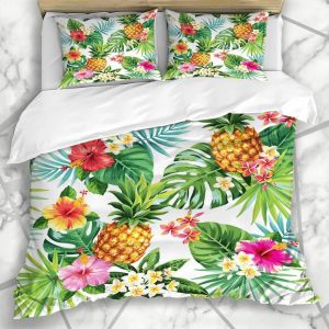 Literie - Housse De Couette Exotique Tropique Motif Tropical Ananas Feuilles De Palmier Fleur Nature Fruit &iquest;&iquest;T&iquest;&iquest; Feuille Aloha Hibiscus Microfib - Neuf