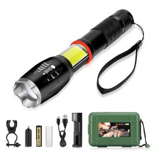 HJLIAN Lampe de poche LED COB 500 lm, ultra lumineuse, puissante et zoomable - Neuf
