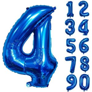 SJZG-Ballons Géants En Aluminium En Forme De Chiffre Pour Décoration De Fête D'Anniversaire, Nouvel An, Fête Prénatale, Anniversaire De Mariage (Bleu, 4) - Neuf