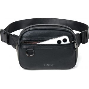 SJZG-3L Sac Banane Femme,7.5X5.9X5.9 Inch En Cuir Vegan Imperm&eacute;able - 4 Poches Zipp&eacute;es, Sangle R&eacute;glable Pour Cyclisme, Course, Voyage Et Ext&eacute;rieur - Noir (Black) - Neuf