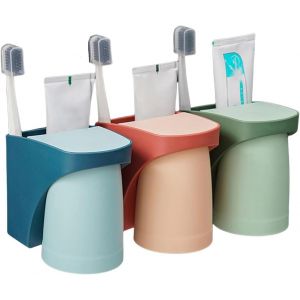 KALANKA-Lot de 3 Porte-brosses &agrave; Dents muraux, Porte-gobelets perfor&eacute;s, Porte-Brosse &agrave; Dents Mural avec ventouses magn&eacute;tiques, Porte-Brosse &agrave; Dents &eacute;lectrique &agrave; la Maison (Vert + Bleu + Rouge) - Neuf