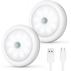 Veilleuse Led Rechargeable,Lampe Détecteur De Mouvement Avec 3 Modes D'éclairage,Lampe Nuit Automatique,Lampe De Placard,Auto On/Off,Éclairage Led Pour Couloir,Chambre,Escalier,2pcs - Neuf