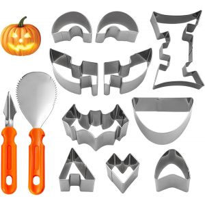 Oayew-Lot De 12 Pochoirs De Sculpture De Citrouille Pour Halloween, Outils De Sculpture, Pochoirs De Citrouille, Pour Sculpter, Mod&egrave;les De Coupe, Outils De Sculpture D'halloween, Emporte-Pi&egrave;ces - Neuf